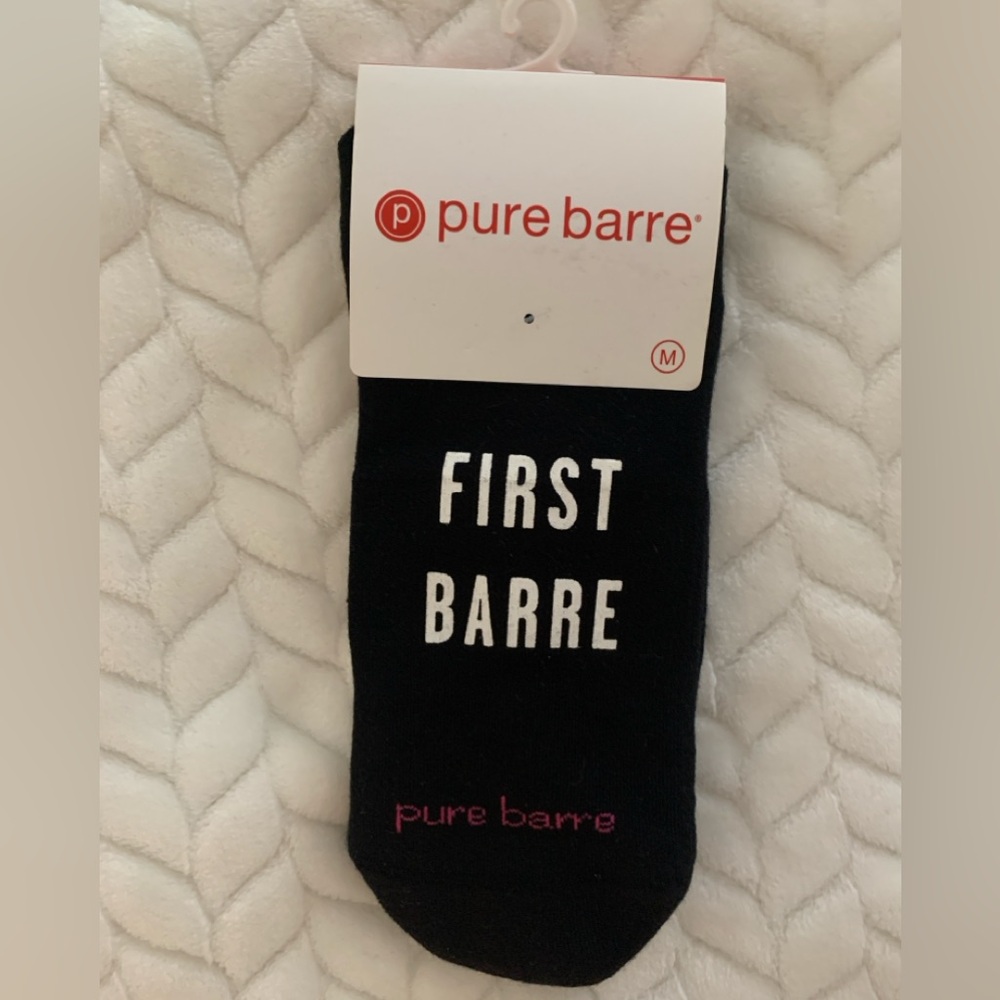 Pure Barre “First Barre Then Beach” Black and Pink Athletic Grip Socks [Medium]